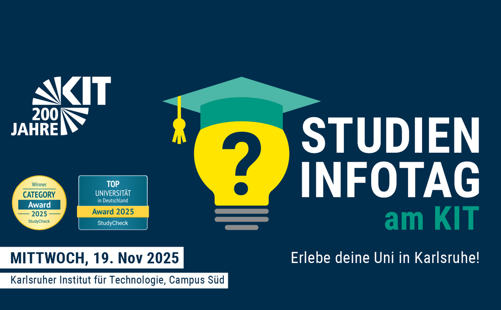 Logo of KIT 200 years, Study information day at KIT on November 19, 2025, Karlsruhe campus.